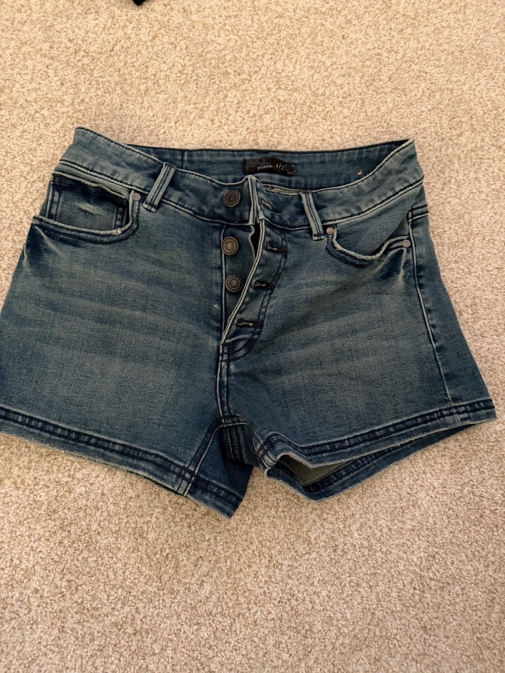 Prana Button-Front Medium Blue Denim Shorts